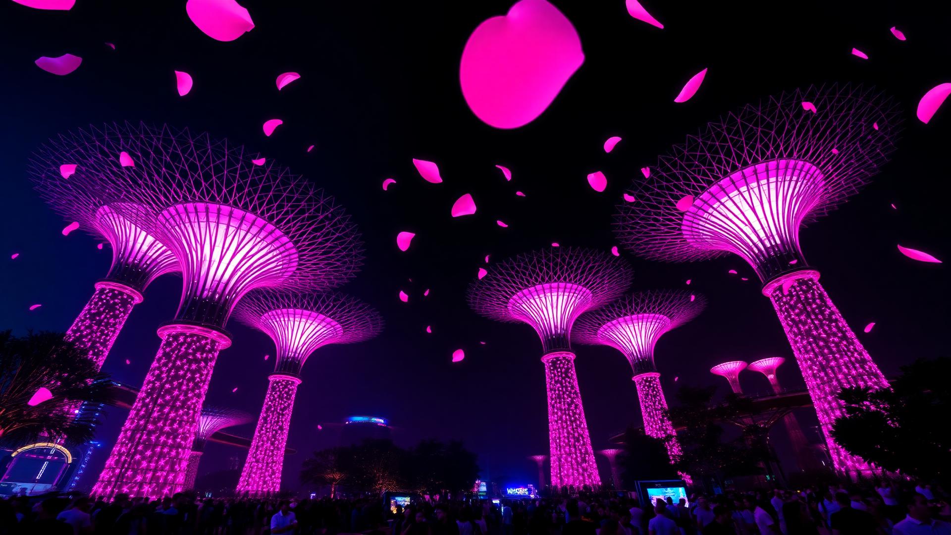 Singapore Supertrees with sakura overlay for Anime Garden 2026